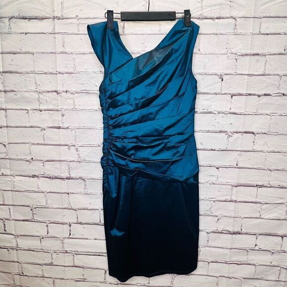 Tadashi Shoji Eclipse Stretch Taffeta Ruched Side Draped Ruffle Dress size 4 - Picture 5 of 10